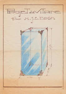 851143 Afbeelding van een ontwerptekening voor nieuwe vitrines ('Projet de Vitrine') voor het Aartsbisschoppelijk ...